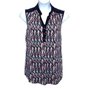 PerSeption Chevron Sleeveless Top Blouse Plus 3X V Neck Flowy Geometric Nautical